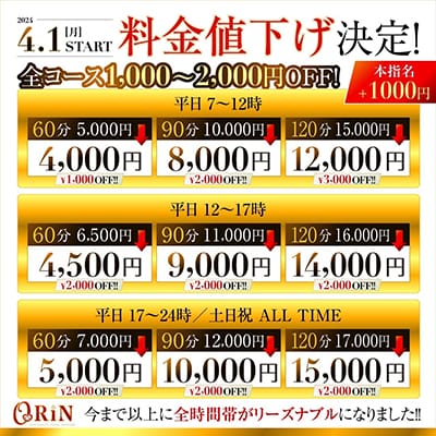 「☆☆4.1(月)～ 通常料金の値下げをしました！☆☆」05/10(金) 10:23 | ORiNのお得なニュース