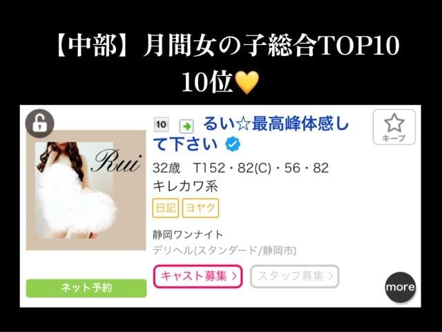 「月間女の子総合TOP10♥･･･」05/07(火) 11:00 | るい☆最高峰体感して下さいの写メ