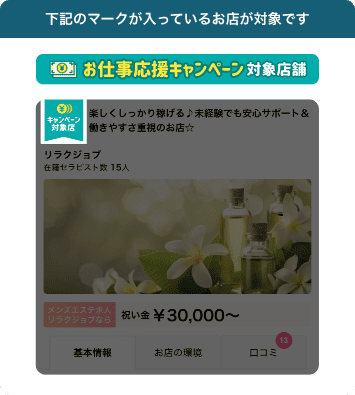 対象店マーク：「お仕事応援キャンペーン対象店舗」