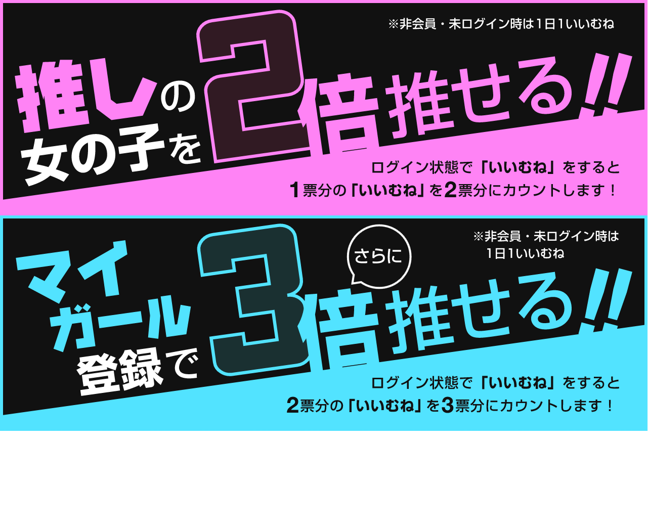 会員ログインで「いいむね！」が2倍、マイガール登録で3倍に！