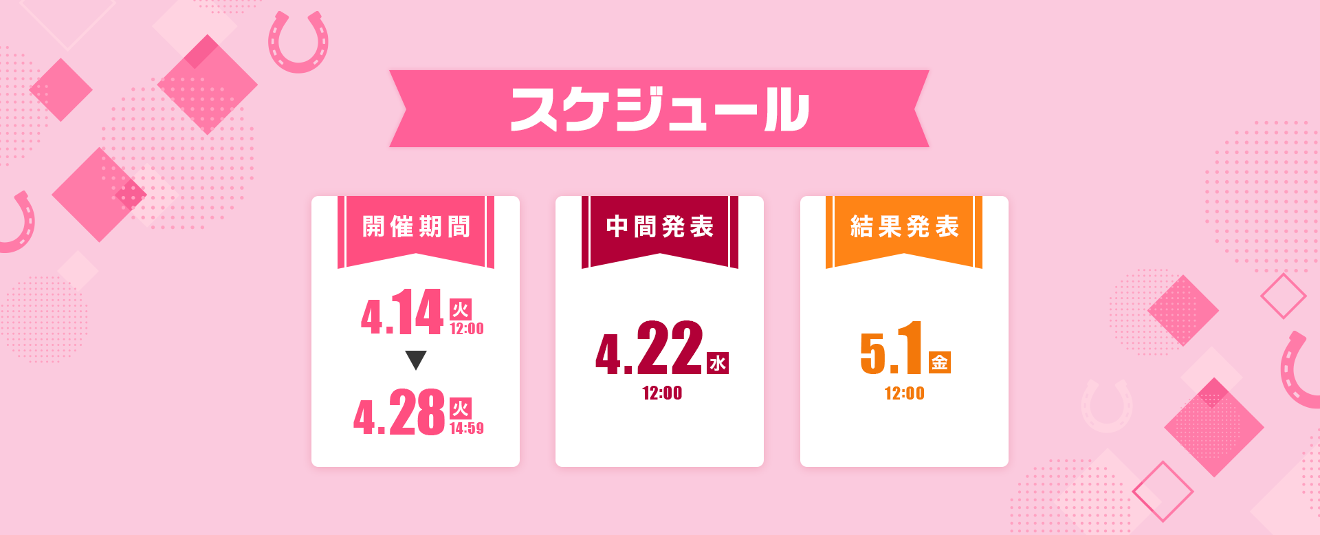開催期間 4/14(火)~4/28(火) 中間発表 4/22(水) 結果発表 5/1(金)